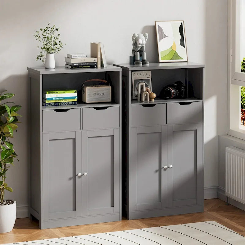 Freestanding Bathroom Storage Pantry Cabinet with 2 Drawers
