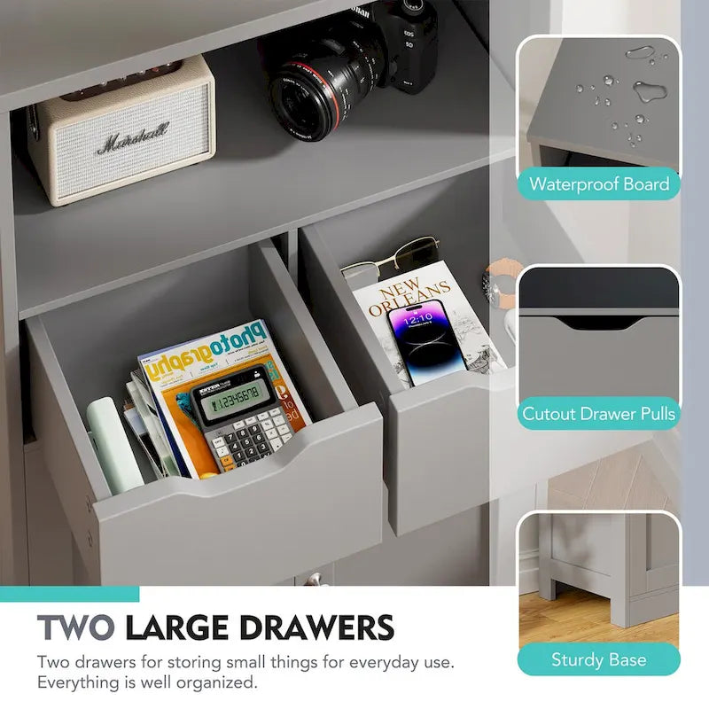 Freestanding Bathroom Storage Pantry Cabinet with 2 Drawers