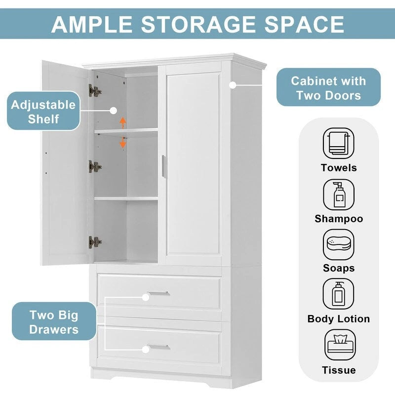 Wide Storage Cabinet with 2 Doors & 2 Drawers