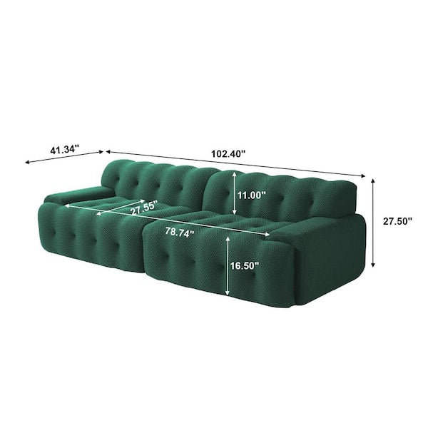 102.4 in. W Square Arm Knit Fabric Rectangle Waffle Sofa in. Green