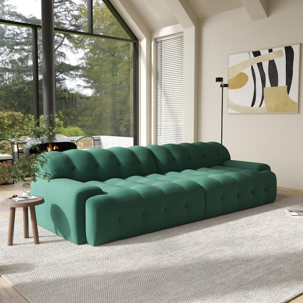 102.4 in. W Square Arm Knit Fabric Rectangle Waffle Sofa in. Green