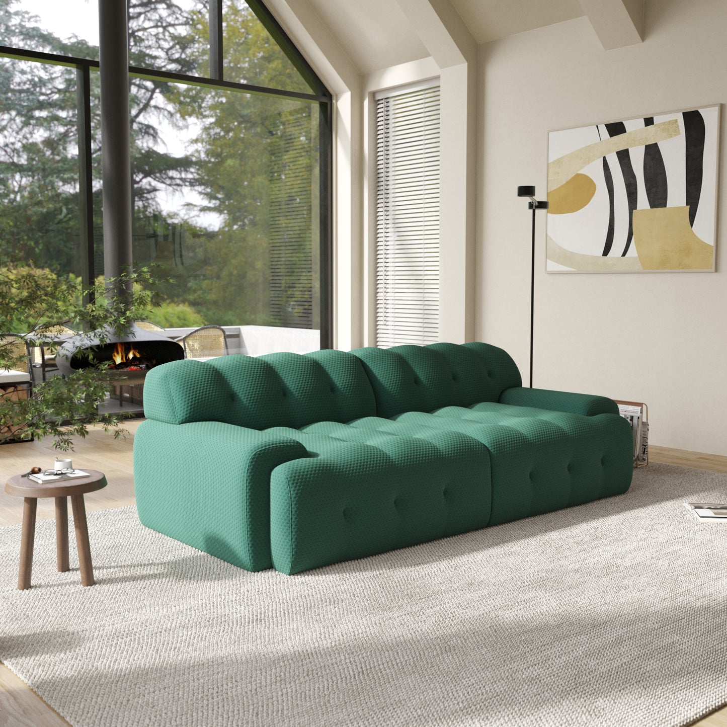 102.4 in. W Square Arm Knit Fabric Rectangle Waffle Sofa in. Green