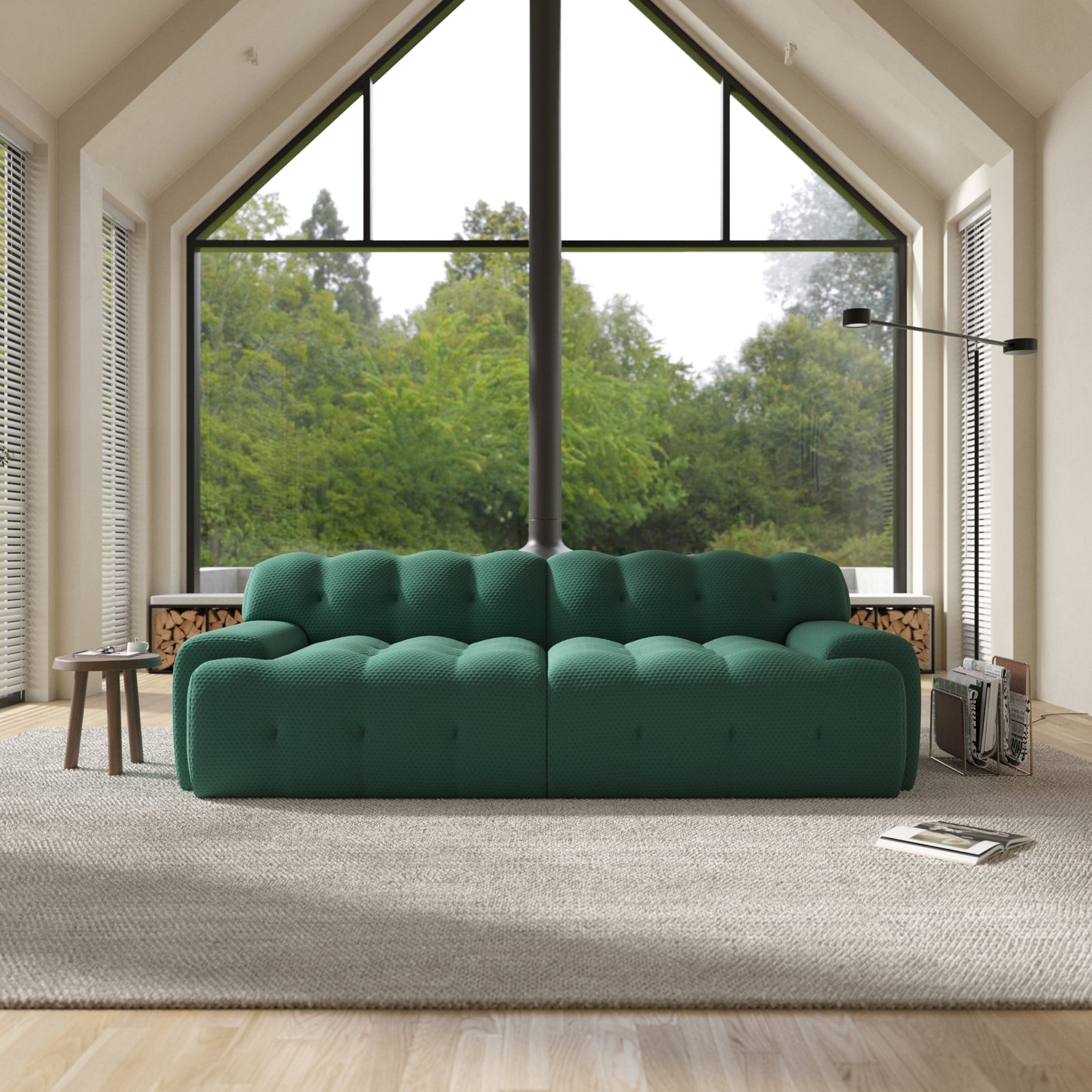 102.4 in. W Square Arm Knit Fabric Rectangle Waffle Sofa in. Green